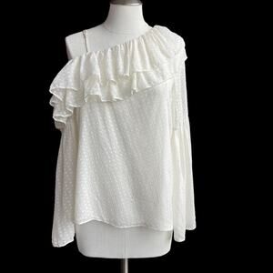 Women's Parker Ivory Lima One Shoulder Ruffle Georgette Bell Sleeve Blouse Small